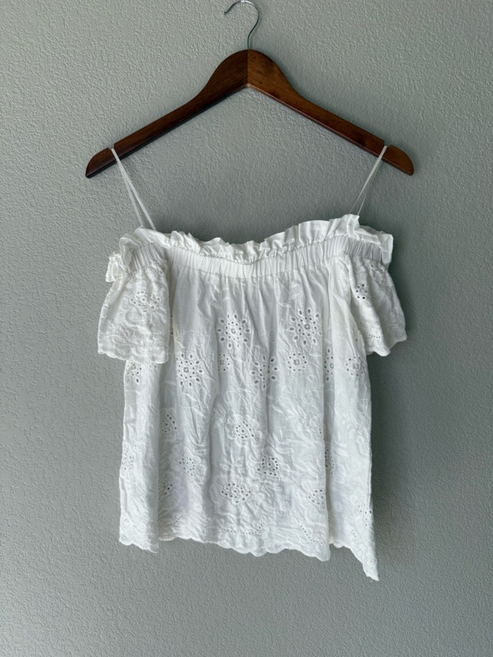 White Cotton Eyelet Off-Shoulder Women’s Top